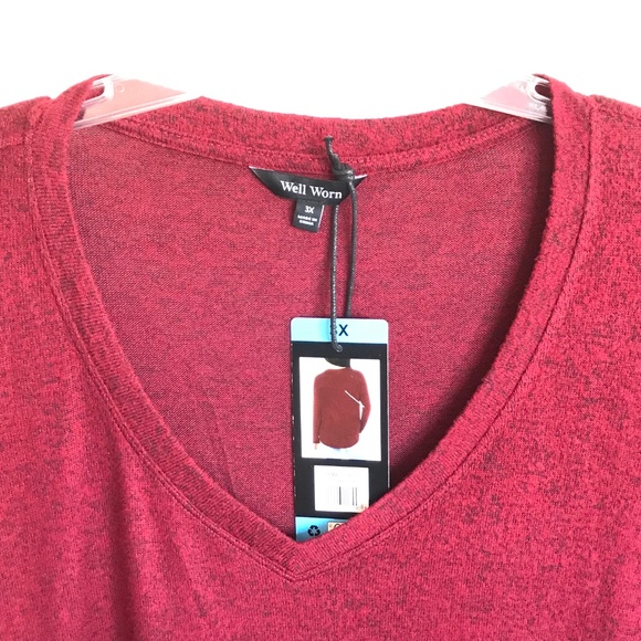 WELL WORN Knit Sweater Long Sleeve V-Neck Burgundy Red Women’s Plus Size 3X NWT - Picture 2 of 15